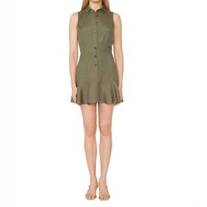 NEW GILNER FARRAR aria mini dress in khaki green linen